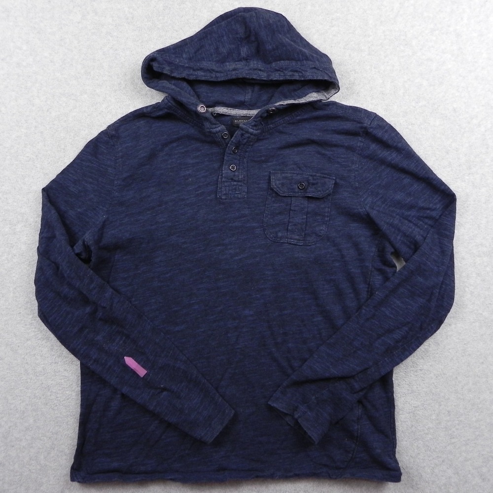 Buffalo David Bitton Hoodie Shirt‎ Mens Medium Flap Pocket Dark Blue Long Sleeve